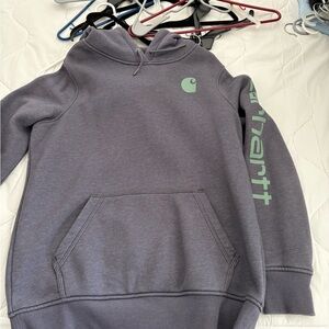 Carhartt Hooded Sweatshirt in Heathered Slate with Mint Logo